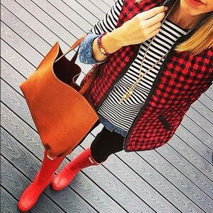 NWOT Madewell Fireside Buffalo Check Sherpa Lined Vest Red Black Women's M